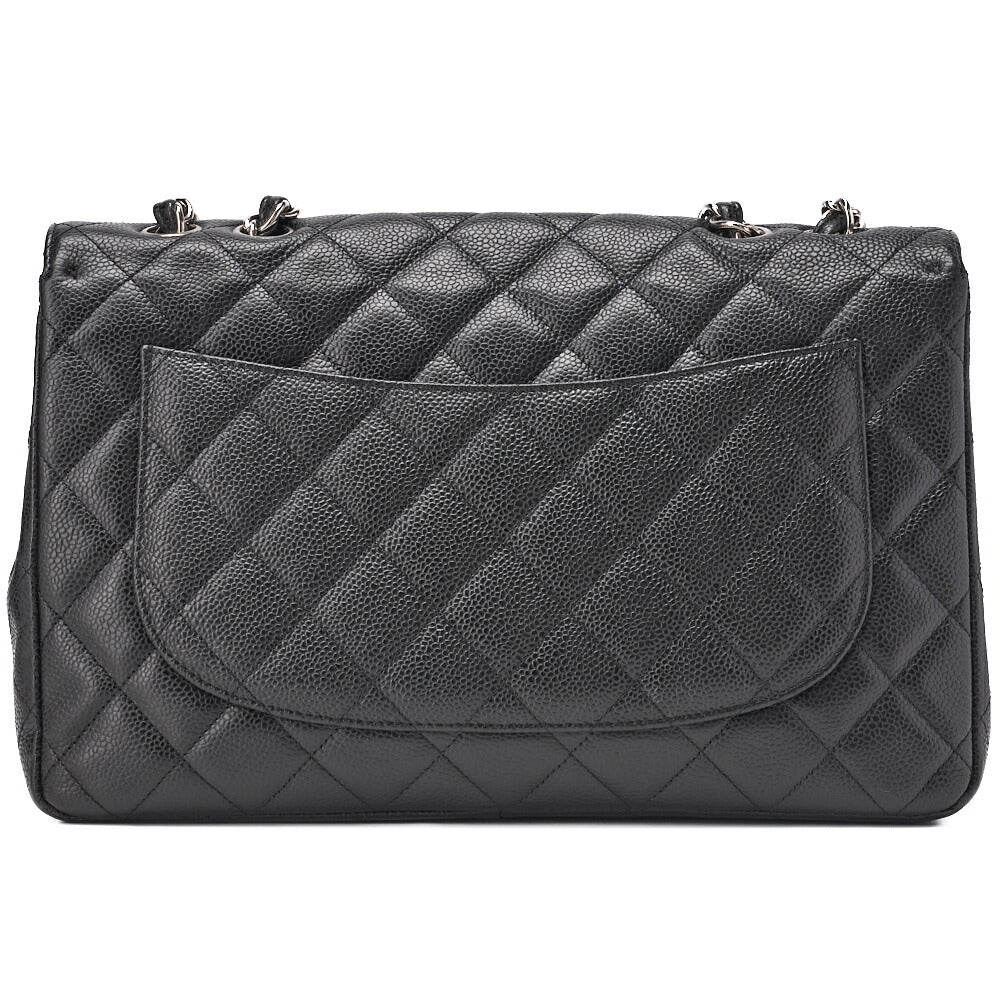 CHANEL Chain Shoulder Bag Deca Matelassé 30cm Single Flap Caviar Skin Black Gold-Tone Hardware, Pre-Owned