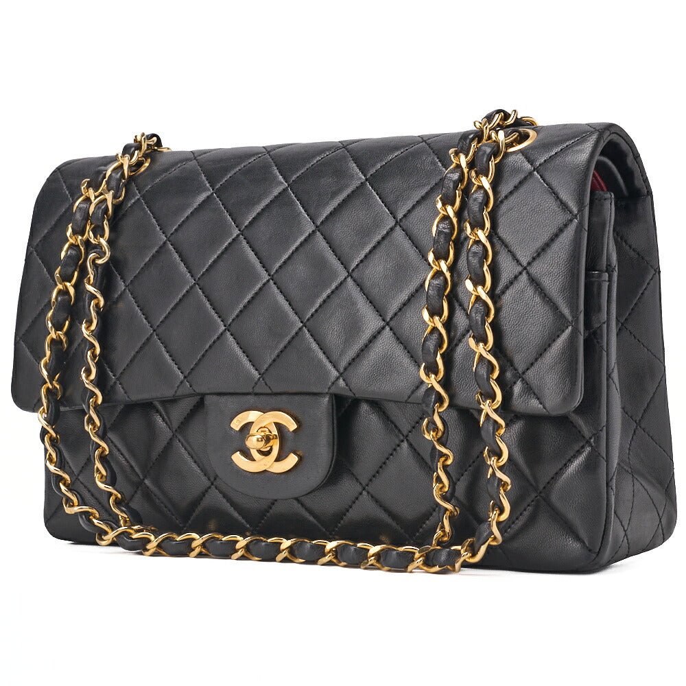 CHANEL Shoulder Bag Matelassé Double Flap 25cm Chain Shoulder Lambskin Black Gold-Tone Hardware, Pre-Owned