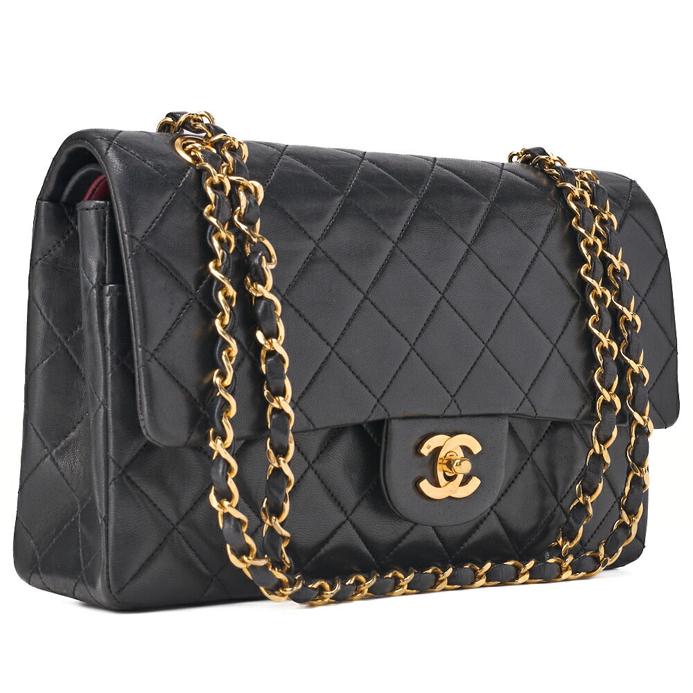 CHANEL Shoulder Bag Matelassé Double Flap 25cm Chain Shoulder Lambskin Black Gold-Tone Hardware, Pre-Owned