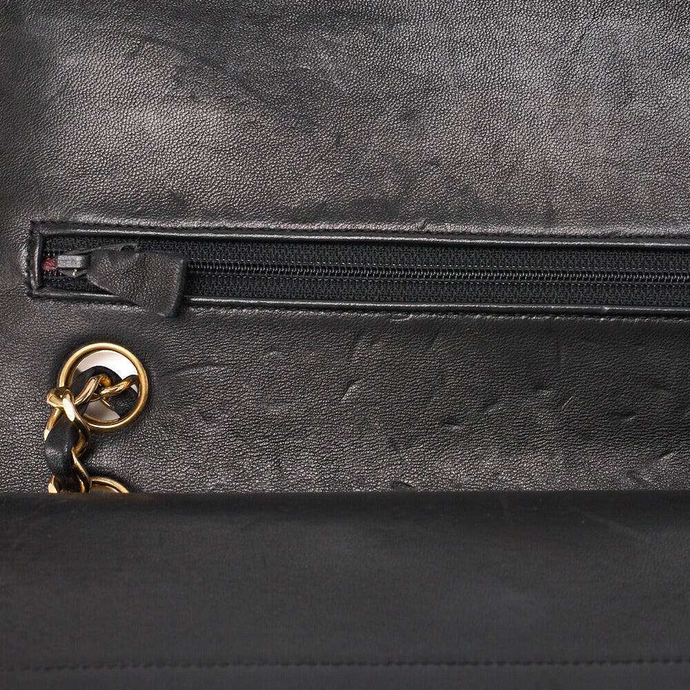 CHANEL Shoulder Bag Matelassé Double Flap 25cm Chain Shoulder Lambskin Black Gold-Tone Hardware, Pre-Owned