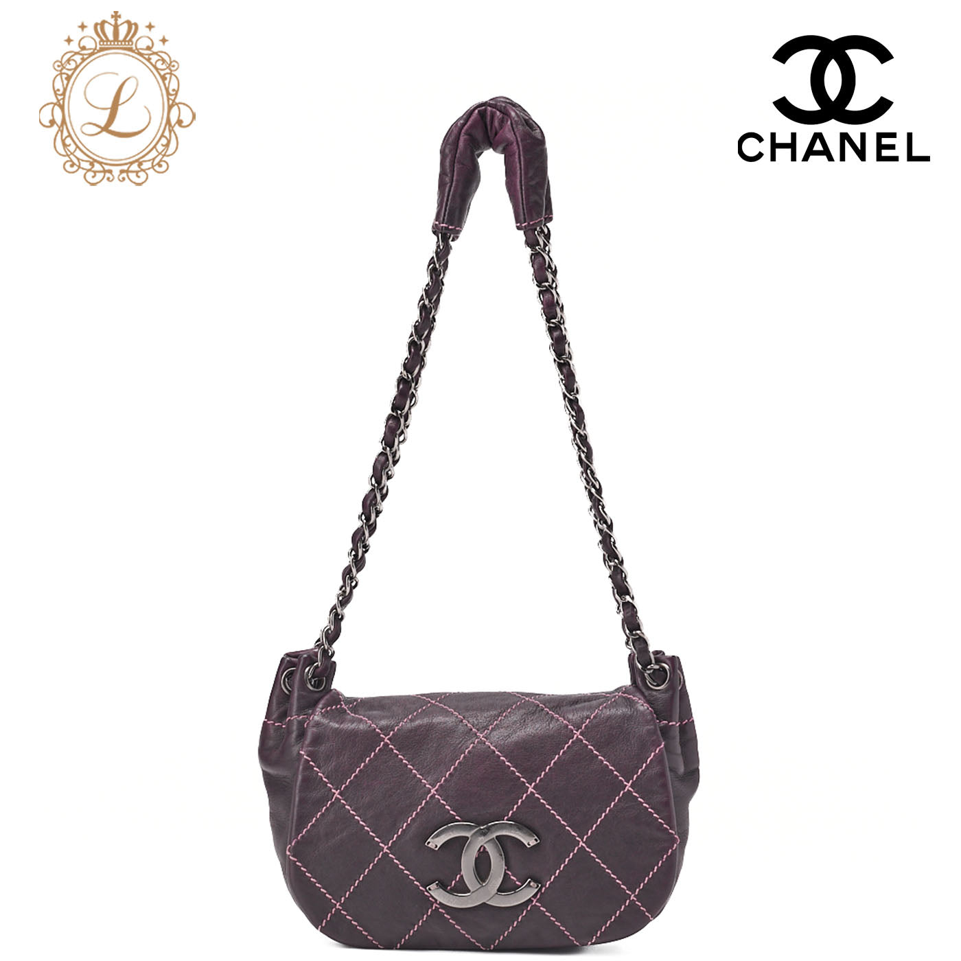 CHANEL Shoulder Bag Matelassé Wild Stitch Big Coco Lambskin Purple Silver-Tone Hardware, Pre-Owned