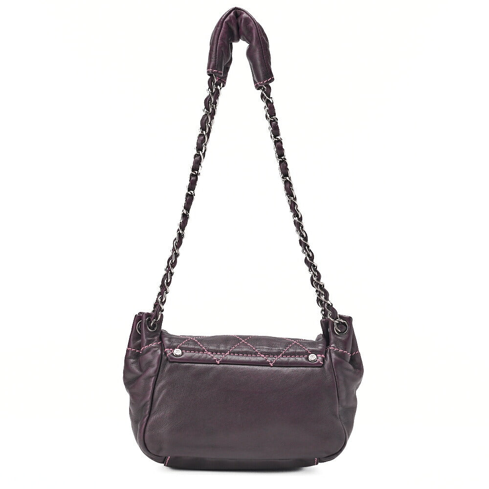 CHANEL Shoulder Bag Matelassé Wild Stitch Big Coco Lambskin Purple Silver-Tone Hardware, Pre-Owned