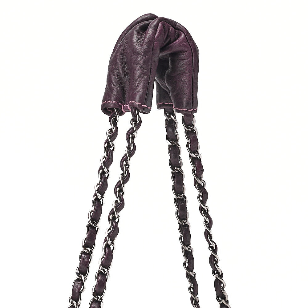 CHANEL Shoulder Bag Matelassé Wild Stitch Big Coco Lambskin Purple Silver-Tone Hardware, Pre-Owned