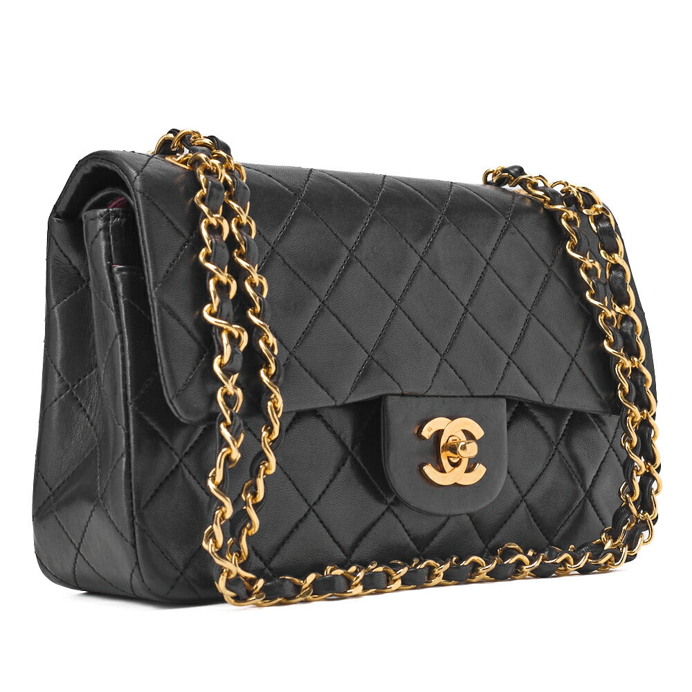 CHANEL Chain Shoulder Bag Matelassé Double Flap 23cm Lambskin Black Gold-Tone Hardware, Pre-Owned