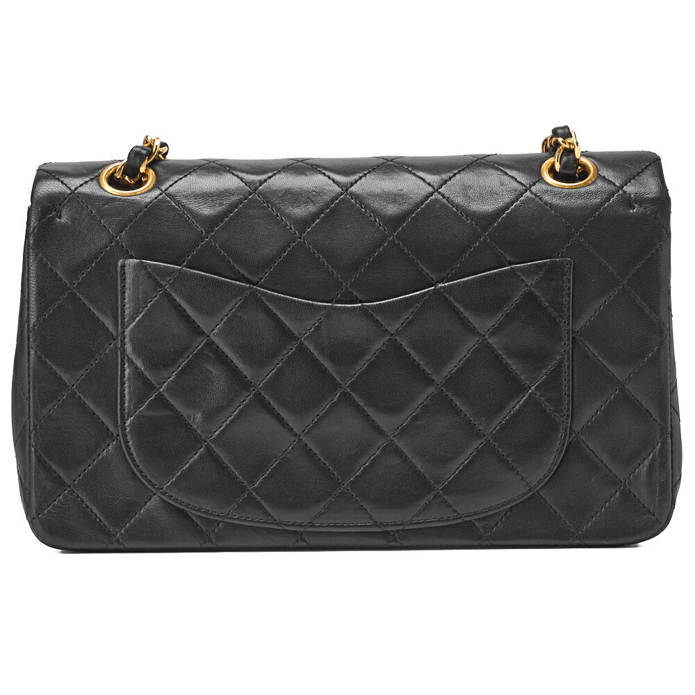 CHANEL Chain Shoulder Bag Matelassé Double Flap 23cm Lambskin Black Gold-Tone Hardware, Pre-Owned