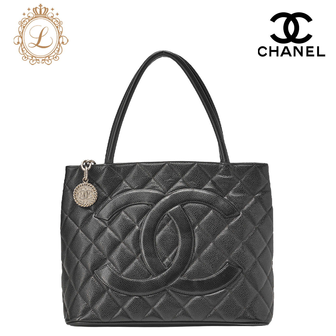 CHANEL Matelassé Reprint Tote Caviar Skin Black Silver-Tone Hardware, Pre-Owned