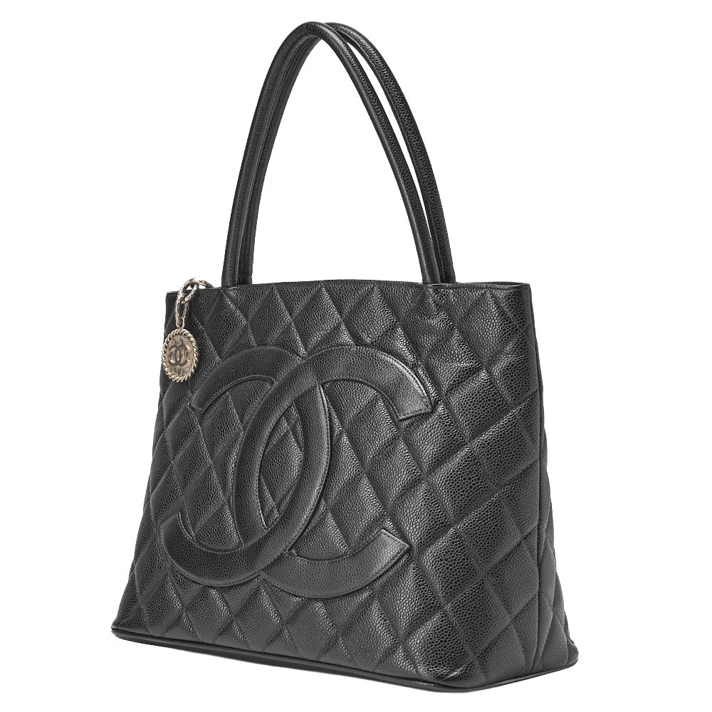 CHANEL Matelassé Reprint Tote Caviar Skin Black Silver-Tone Hardware, Pre-Owned