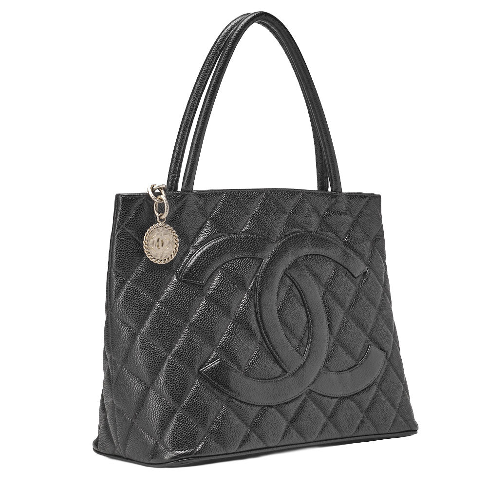 CHANEL Matelassé Reprint Tote Caviar Skin Black Silver-Tone Hardware, Pre-Owned
