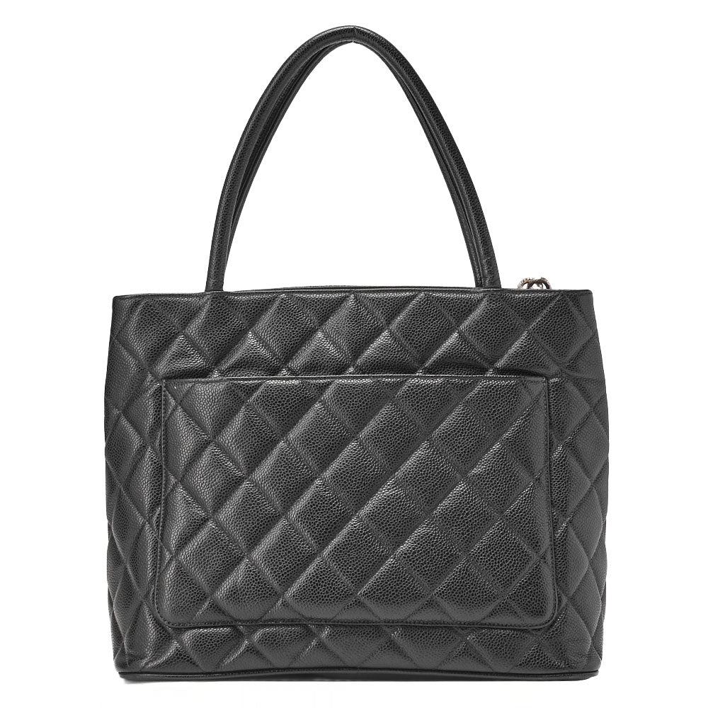 CHANEL Matelassé Reprint Tote Caviar Skin Black Silver-Tone Hardware, Pre-Owned