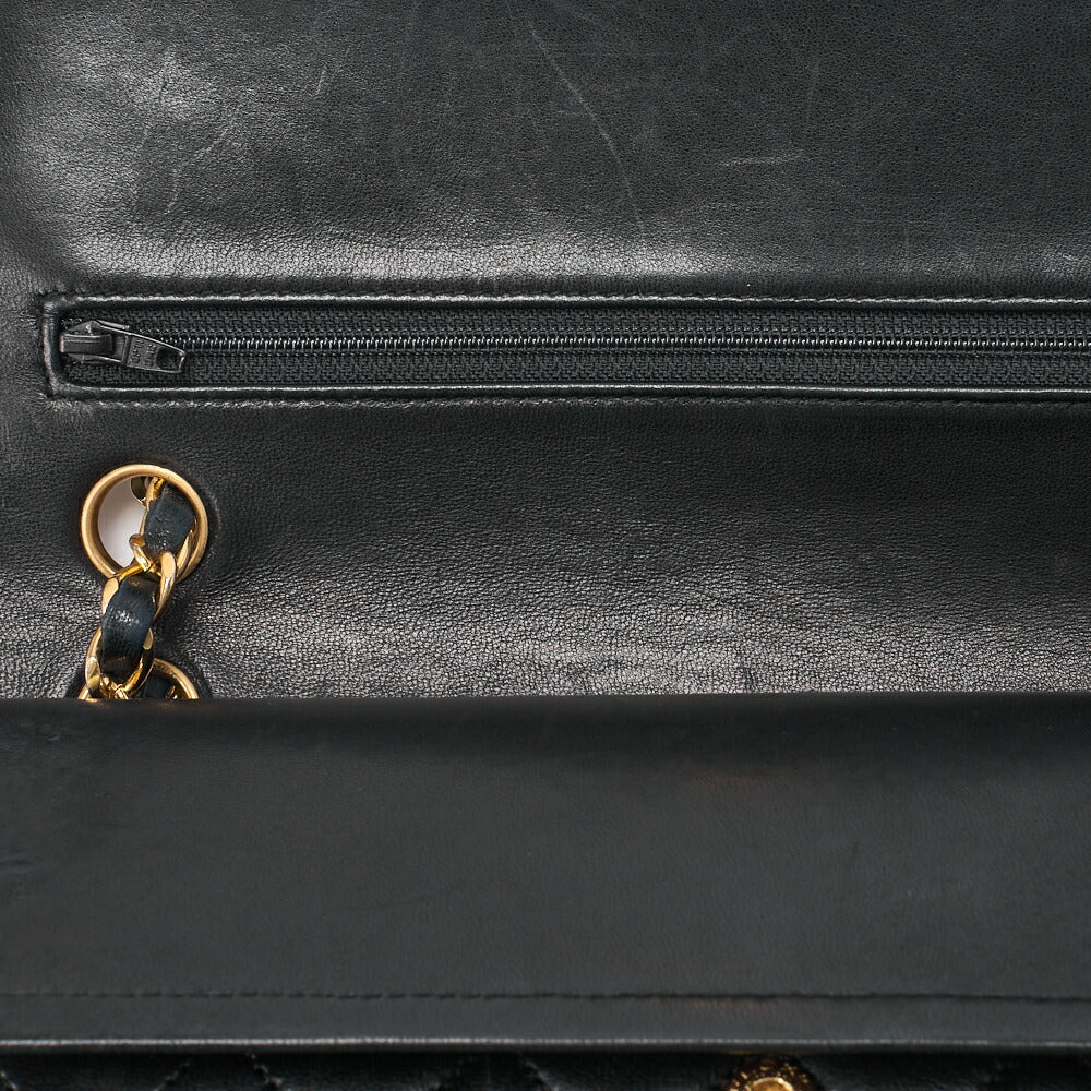 CHANEL Shoulder Bag Matelassé Double Flap 25cm Chain Shoulder Lambskin Black Gold-Tone Hardware, Pre-Owned