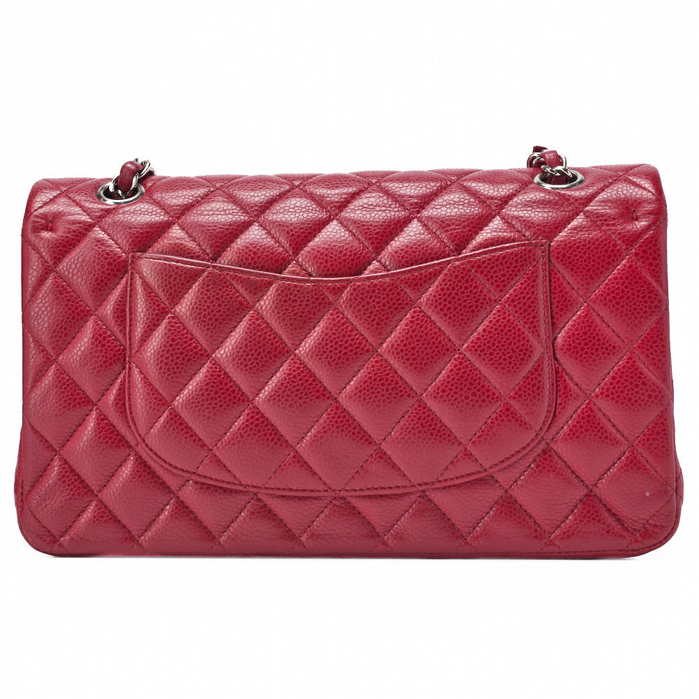 CHANEL Shoulder Bag Matelassé Double Flap 25cm Chain Shoulder Caviar Skin Red Silver-Tone Hardware, Pre-Owned
