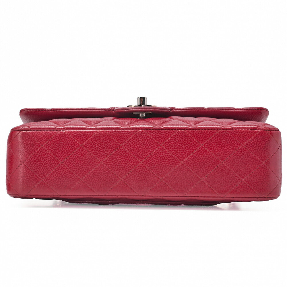 CHANEL Shoulder Bag Matelassé Double Flap 25cm Chain Shoulder Caviar Skin Red Silver-Tone Hardware, Pre-Owned