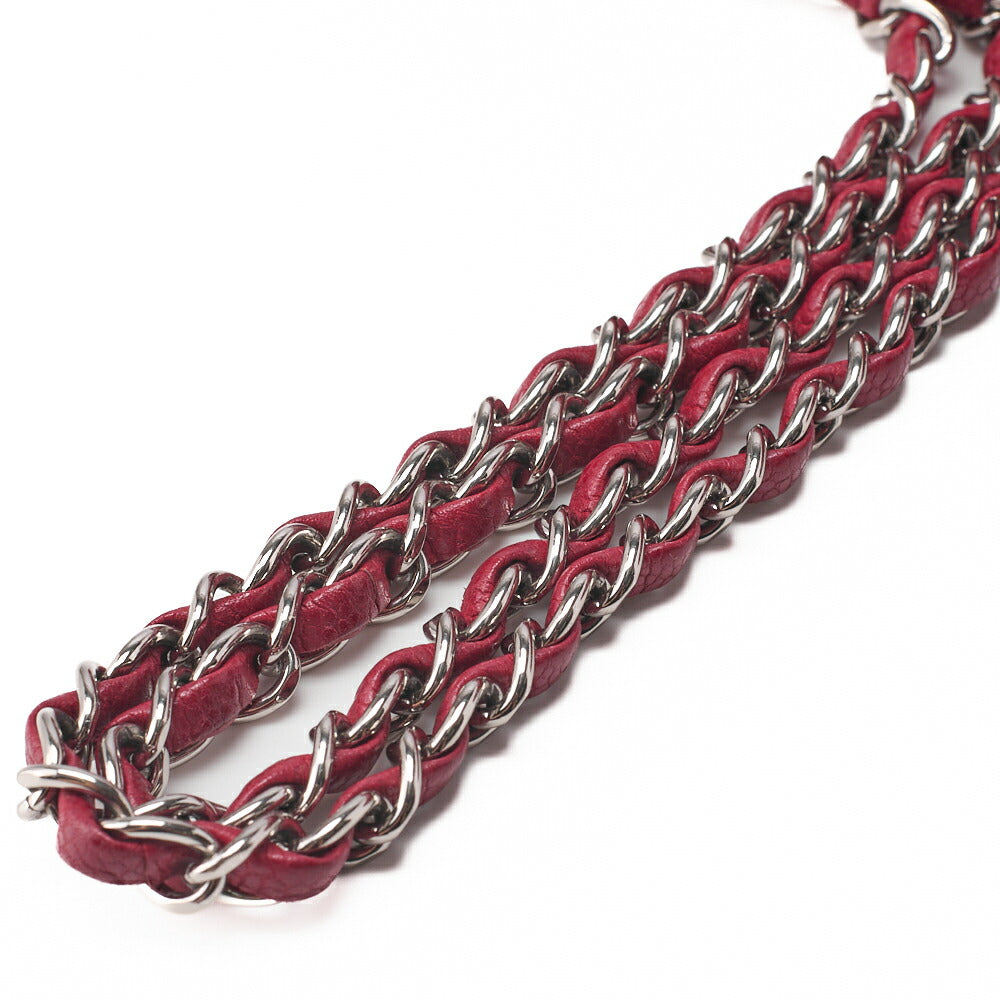 CHANEL Shoulder Bag Matelassé Double Flap 25cm Chain Shoulder Caviar Skin Red Silver-Tone Hardware, Pre-Owned