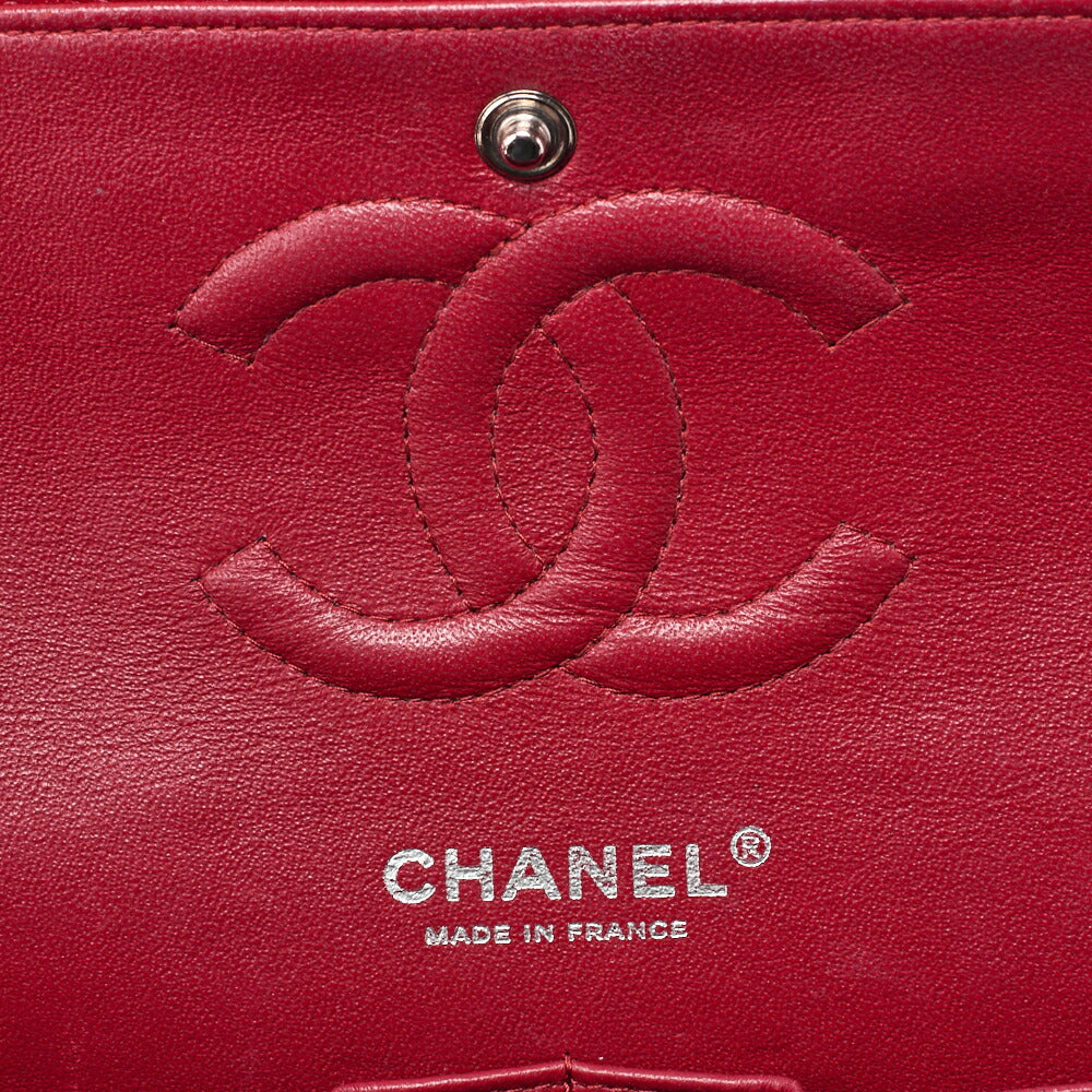CHANEL Shoulder Bag Matelassé Double Flap 25cm Chain Shoulder Caviar Skin Red Silver-Tone Hardware, Pre-Owned