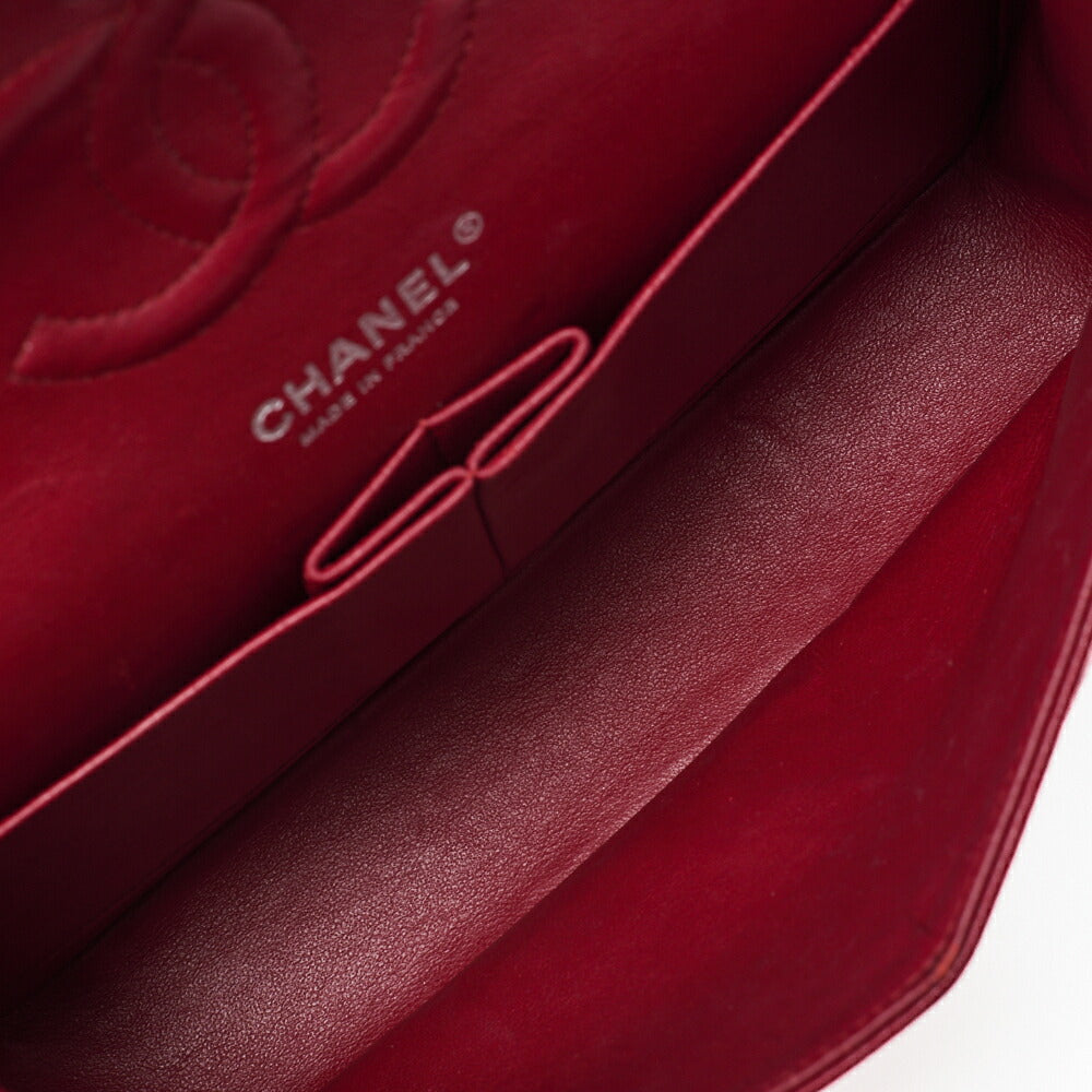 CHANEL Shoulder Bag Matelassé Double Flap 25cm Chain Shoulder Caviar Skin Red Silver-Tone Hardware, Pre-Owned