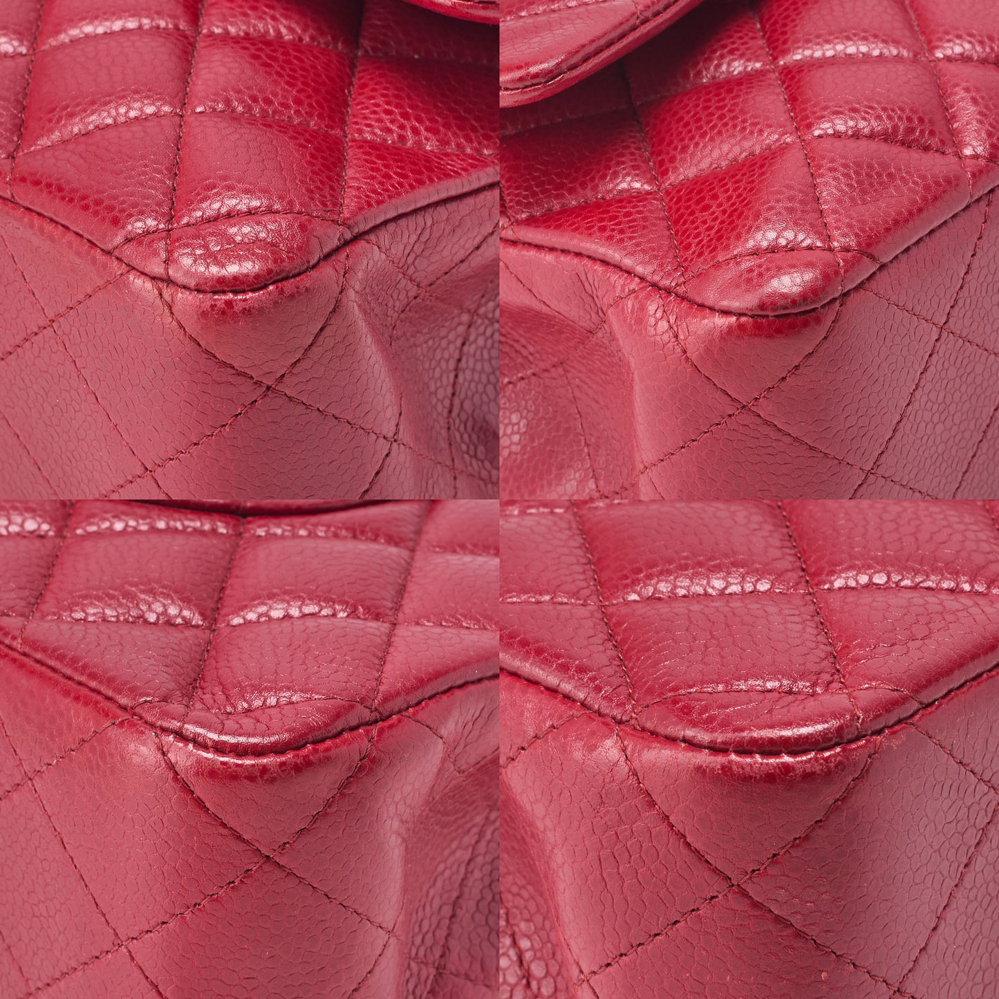 CHANEL Shoulder Bag Matelassé Double Flap 25cm Chain Shoulder Caviar Skin Red Silver-Tone Hardware, Pre-Owned