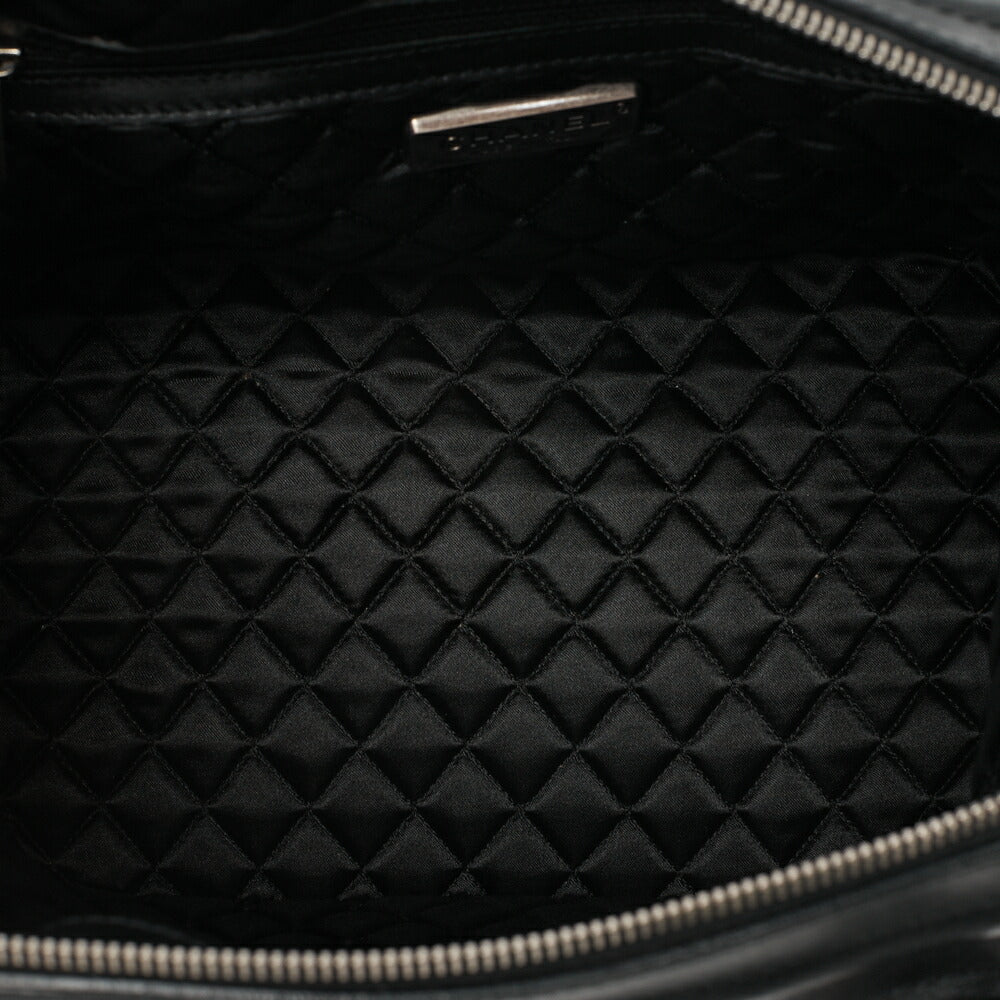 CHANEL Handbag Mini Boston Bag Calfskin Matelassé Coco Mark Black Silver-Tone Hardware, Pre-Owned