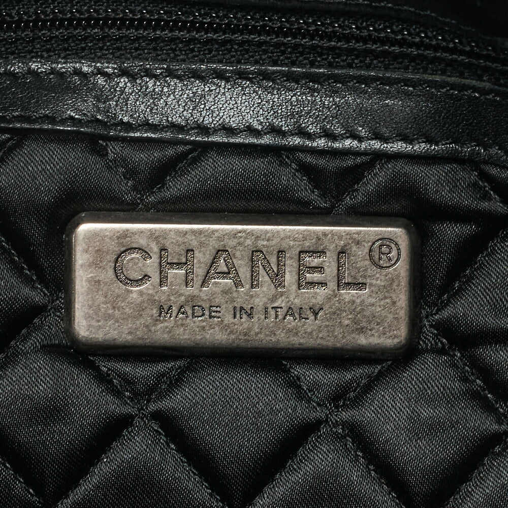 CHANEL Handbag Mini Boston Bag Calfskin Matelassé Coco Mark Black Silver-Tone Hardware, Pre-Owned