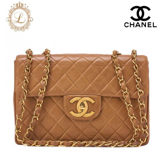 CHANEL Chain Shoulder Bag Deca Matelassé 30cm Single Flap Lambskin Black Gold-Tone Hardware, Pre-Owned