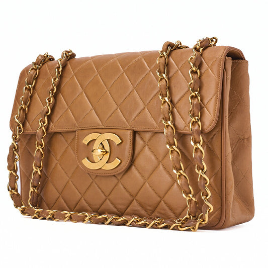 CHANEL Chain Shoulder Bag Deca Matelassé 30cm Single Flap Lambskin Black Gold-Tone Hardware, Pre-Owned