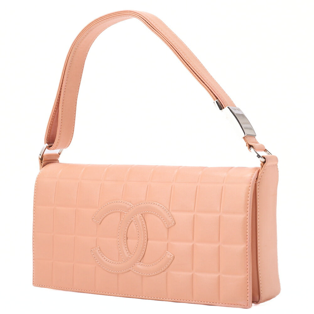 CHANEL One Shoulder Bag Chocolate Bar Coco Mark Lambskin Salmon Pink Silver-Tone Hardware, Pre-Owned
