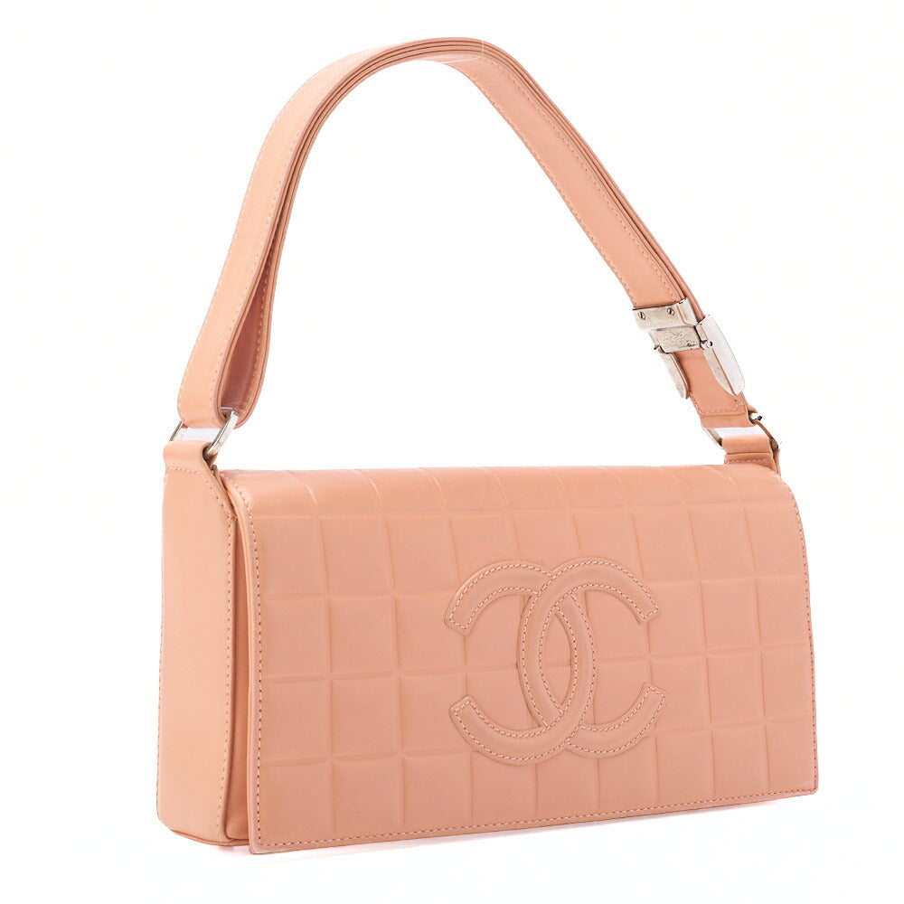 CHANEL One Shoulder Bag Chocolate Bar Coco Mark Lambskin Salmon Pink Silver-Tone Hardware, Pre-Owned