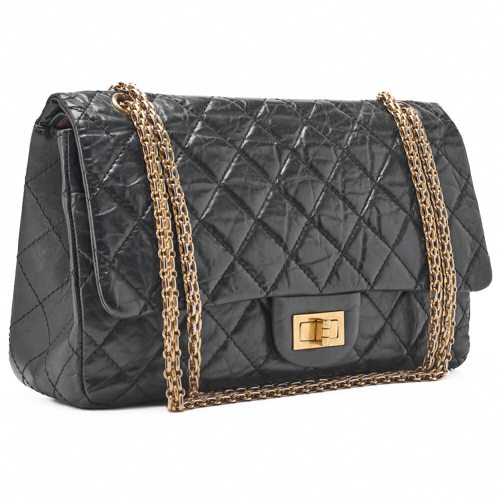 CHANEL Chain Shoulder Bag Matelassé 2.55 Vintage Calf Large Size Black Gold-Tone Hardware, Pre-Owned