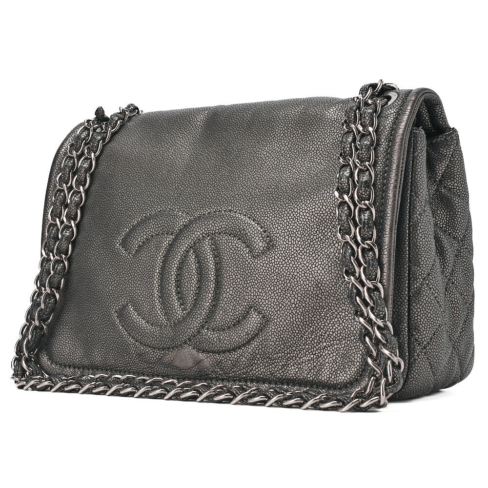 CHANEL Matelassé Coco Mark Chain Shoulder Soft Caviar Skin Silver-Tone Hardware, Pre-Owned