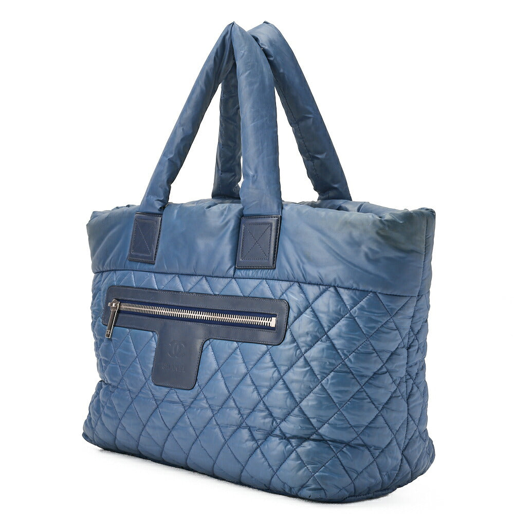 CHANEL Tote Bag Nylon Navy Coco Large Tote Silver-Tone Hardware, Pre-Owned