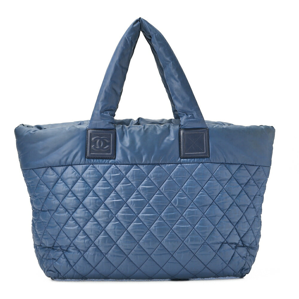 CHANEL Tote Bag Nylon Navy Coco Large Tote Silver-Tone Hardware, Pre-Owned