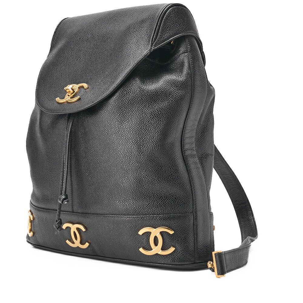 CHANEL Backpack Caviar Skin Triple Coco Turnlock Black Gold-Tone Hardware, Pre-Owned