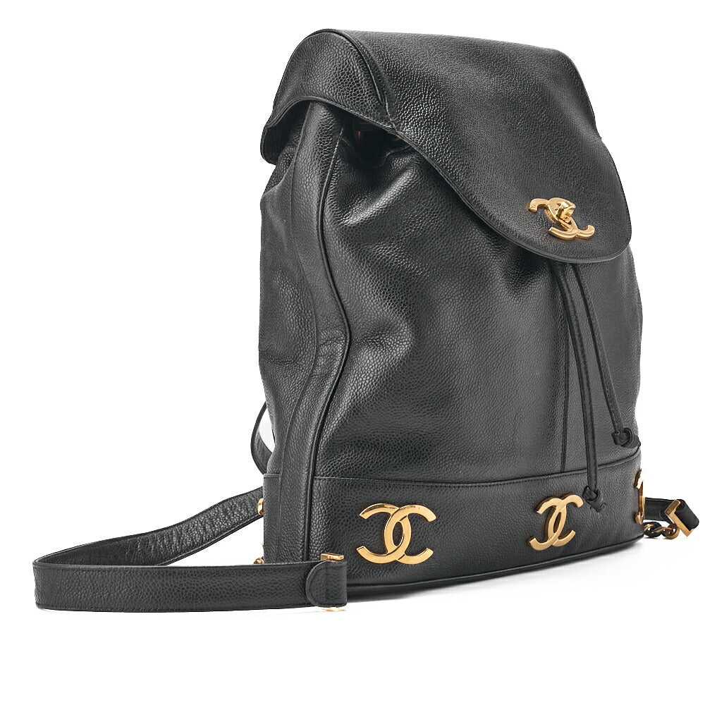 CHANEL Backpack Caviar Skin Triple Coco Turnlock Black Gold-Tone Hardware, Pre-Owned
