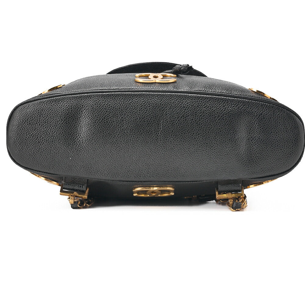 CHANEL Backpack Caviar Skin Triple Coco Turnlock Black Gold-Tone Hardware, Pre-Owned