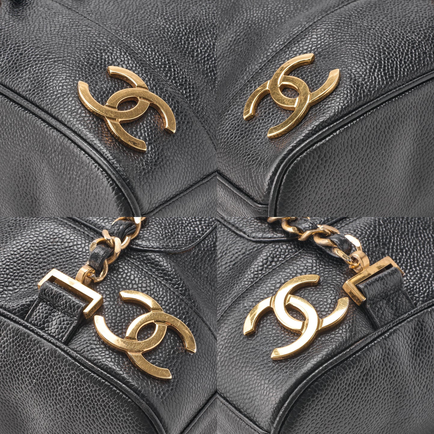 CHANEL Backpack Caviar Skin Triple Coco Turnlock Black Gold-Tone Hardware, Pre-Owned