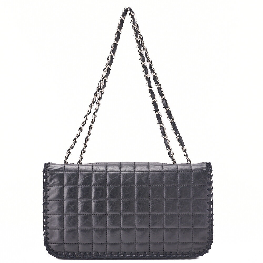 CHANEL Shoulder Bag Chocolate Bar Turnlock Vintage Calf Black Silver-Tone Hardware, Pre-Owned