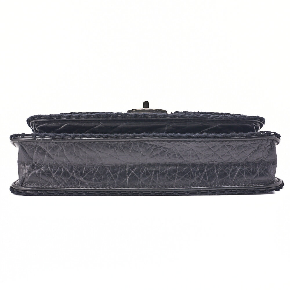 CHANEL Shoulder Bag Chocolate Bar Turnlock Vintage Calf Black Silver-Tone Hardware, Pre-Owned