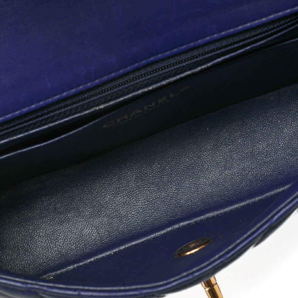 CHANEL Shoulder Bag Lambskin V Stitch Navy Coco Mark Single Flap Gold-Tone Hardware, Pre-Owned