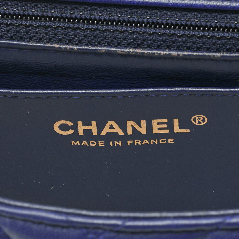 CHANEL Shoulder Bag Lambskin V Stitch Navy Coco Mark Single Flap Gold-Tone Hardware, Pre-Owned