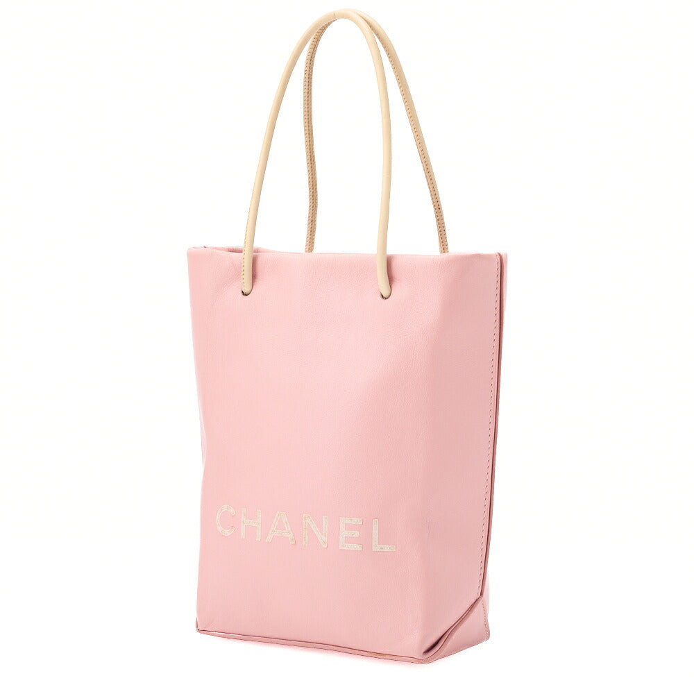 CHANEL Mini Tote Bag Essential Logo Mark Lambskin Pink Silver-Tone Hardware, Pre-Owned