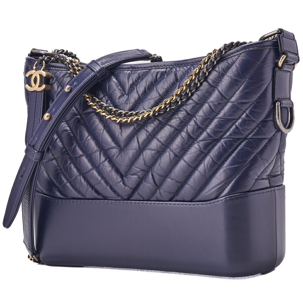CHANEL Chain Shoulder Bag Matelassé Gabrielle de Chanel Navy Silver Gold-Tone Hardware, Pre-Owned