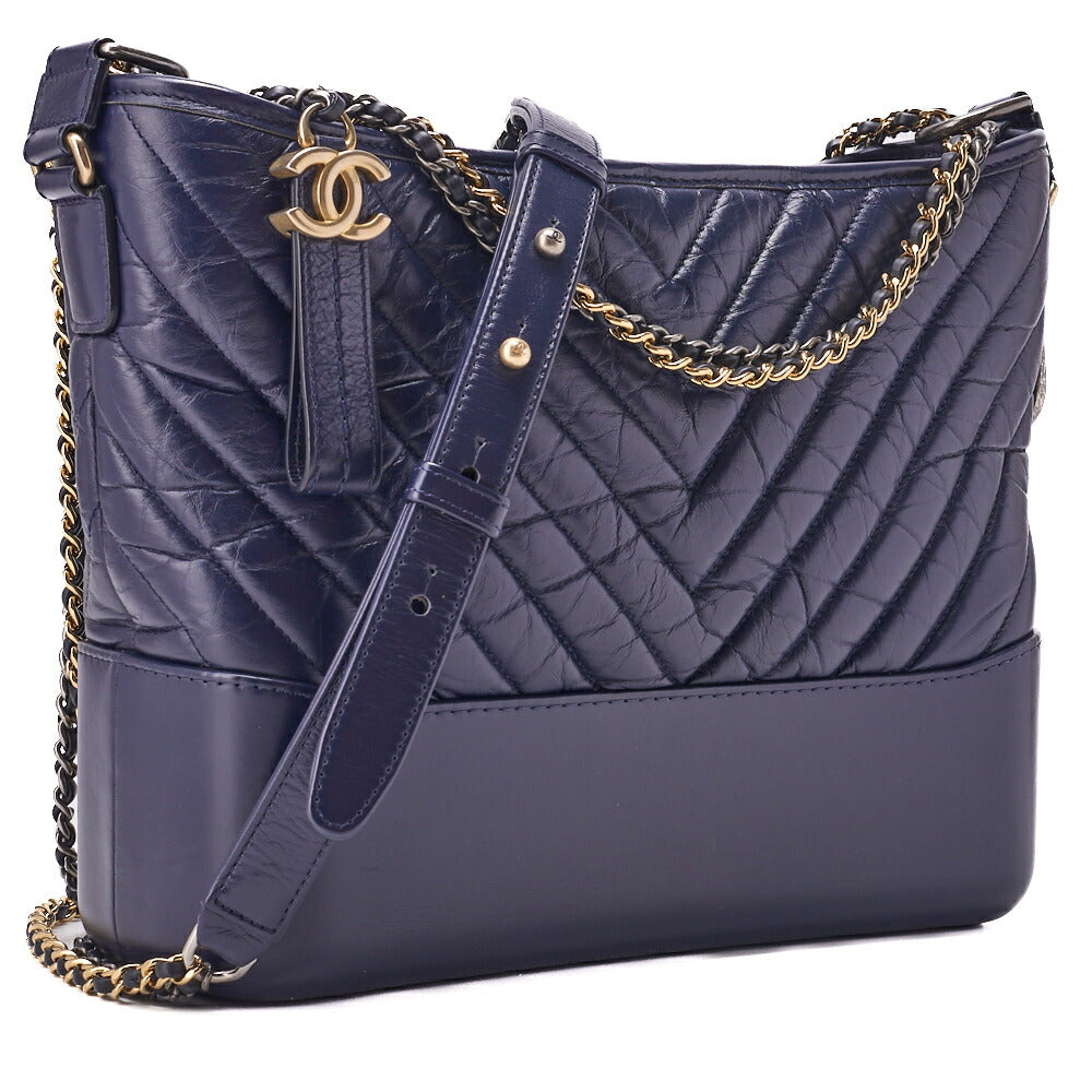 CHANEL Chain Shoulder Bag Matelassé Gabrielle de Chanel Navy Silver  Gold-Tone Hardware, Pre-Owned