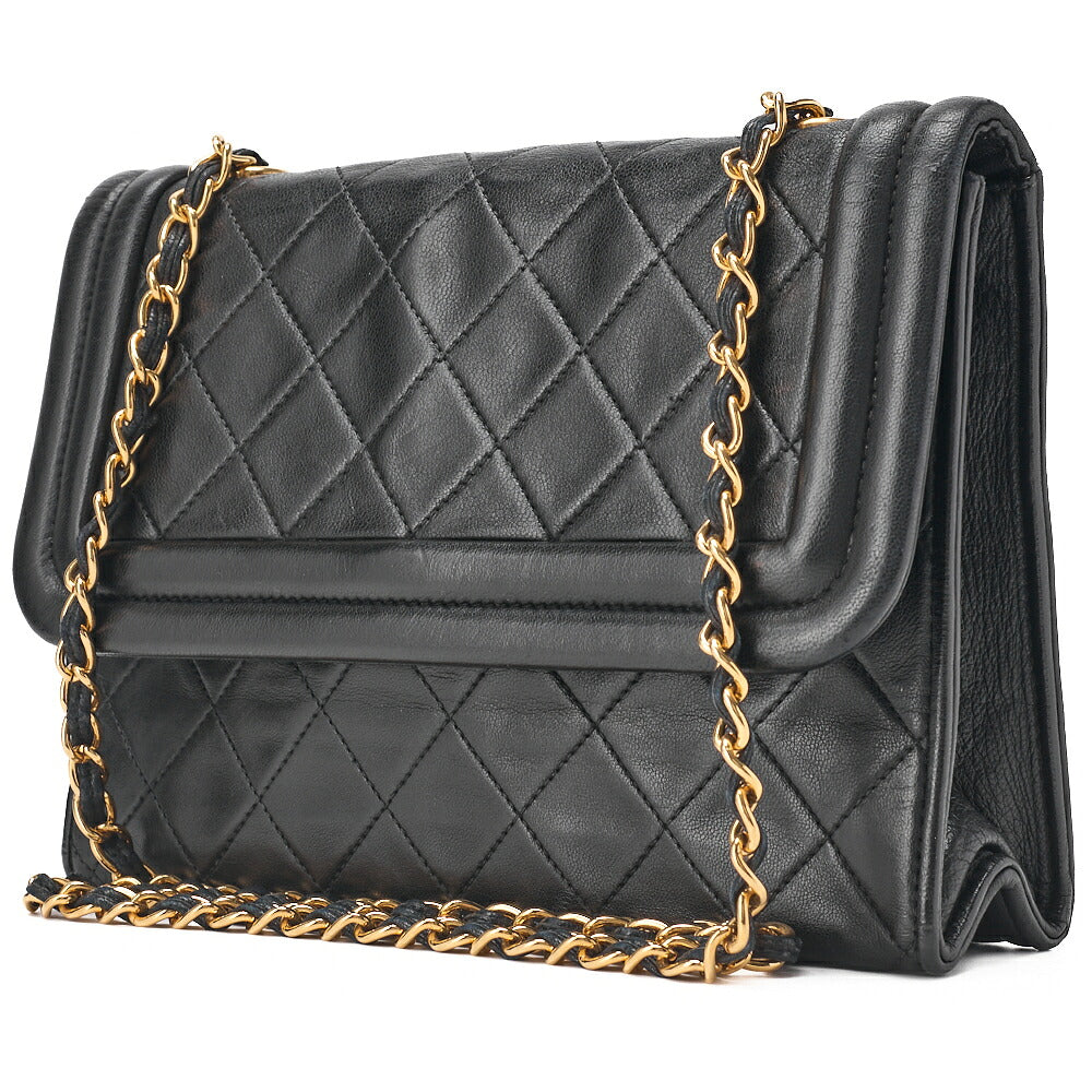 CHANEL Chain Shoulder Bag Matelassé Coco Mark Fringe Lambskin Black Gold-Tone Hardware, Pre-Owned