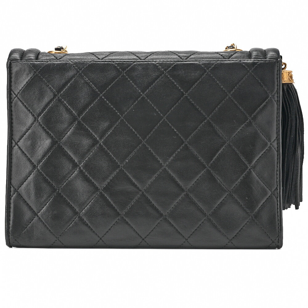 CHANEL Chain Shoulder Bag Matelassé Coco Mark Fringe Lambskin Black Gold-Tone Hardware, Pre-Owned