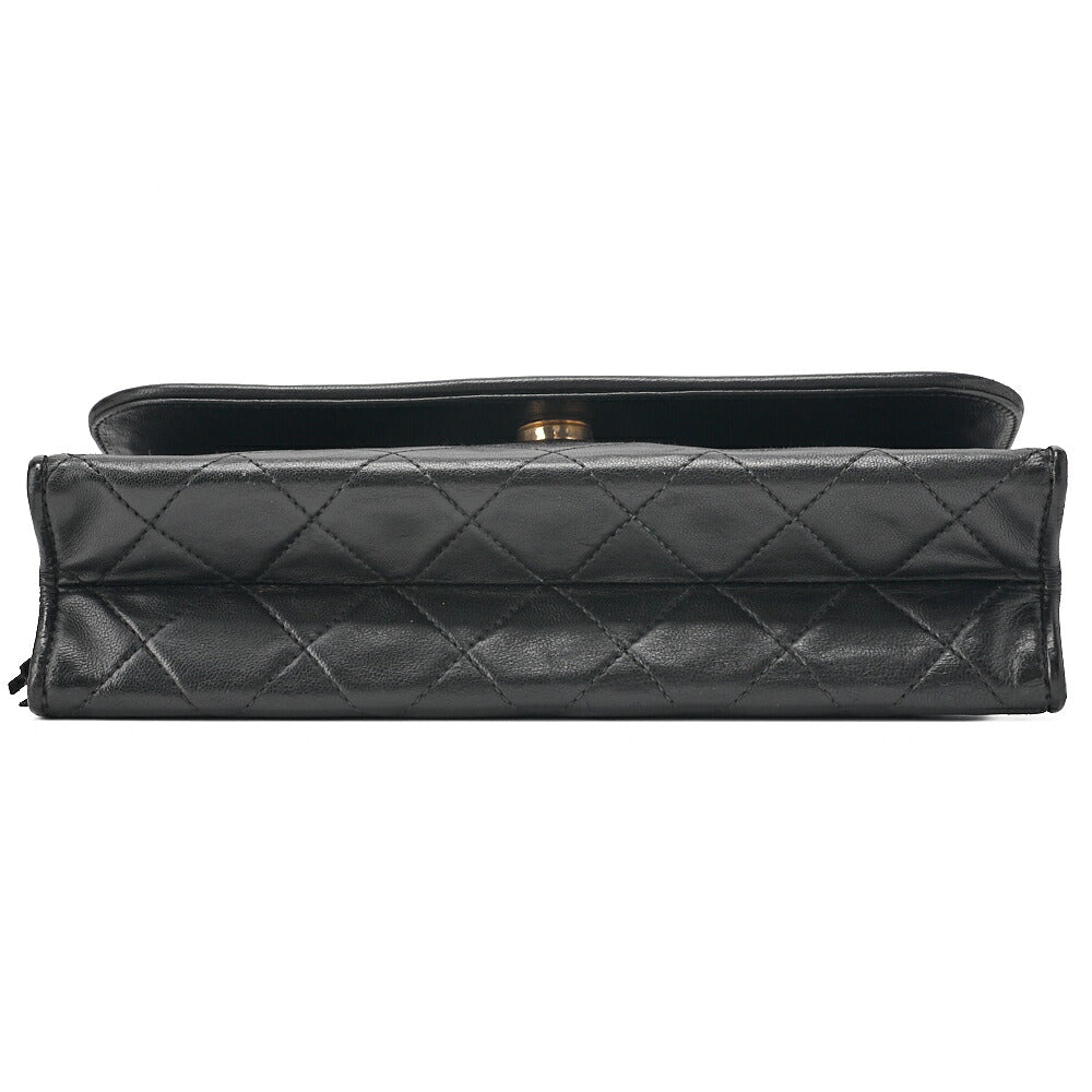 CHANEL Chain Shoulder Bag Matelassé Coco Mark Fringe Lambskin Black Gold-Tone Hardware, Pre-Owned