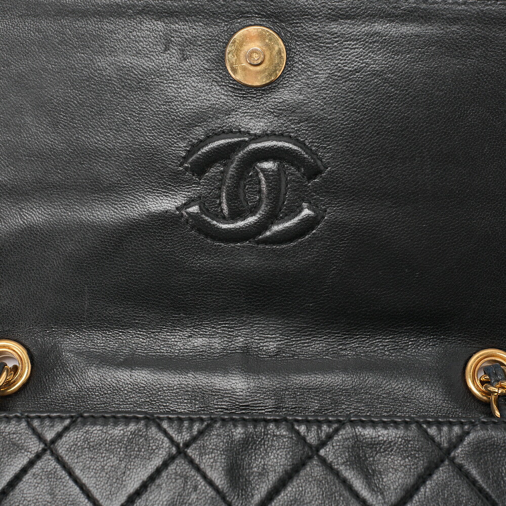 CHANEL Chain Shoulder Bag Matelassé Coco Mark Fringe Lambskin Black Gold-Tone Hardware, Pre-Owned