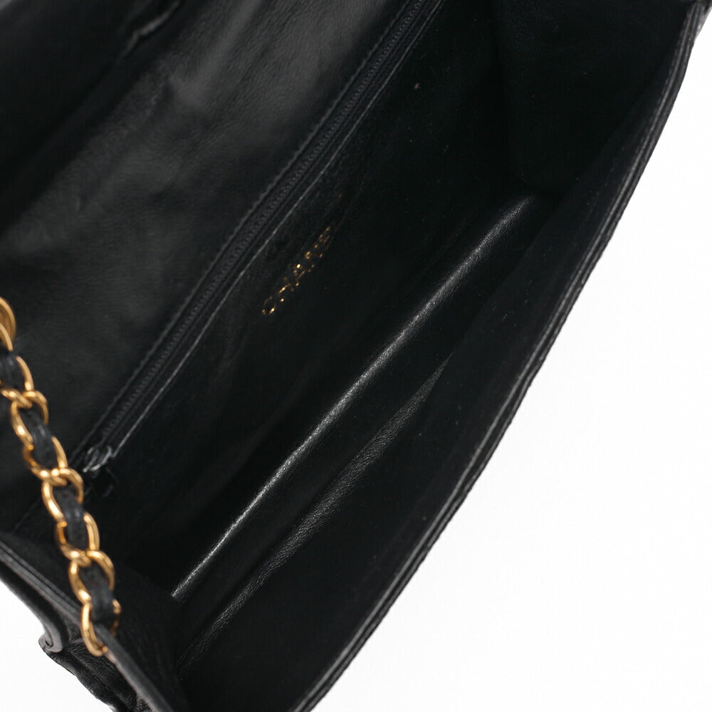 CHANEL Chain Shoulder Bag Matelassé Coco Mark Fringe Lambskin Black Gold-Tone Hardware, Pre-Owned