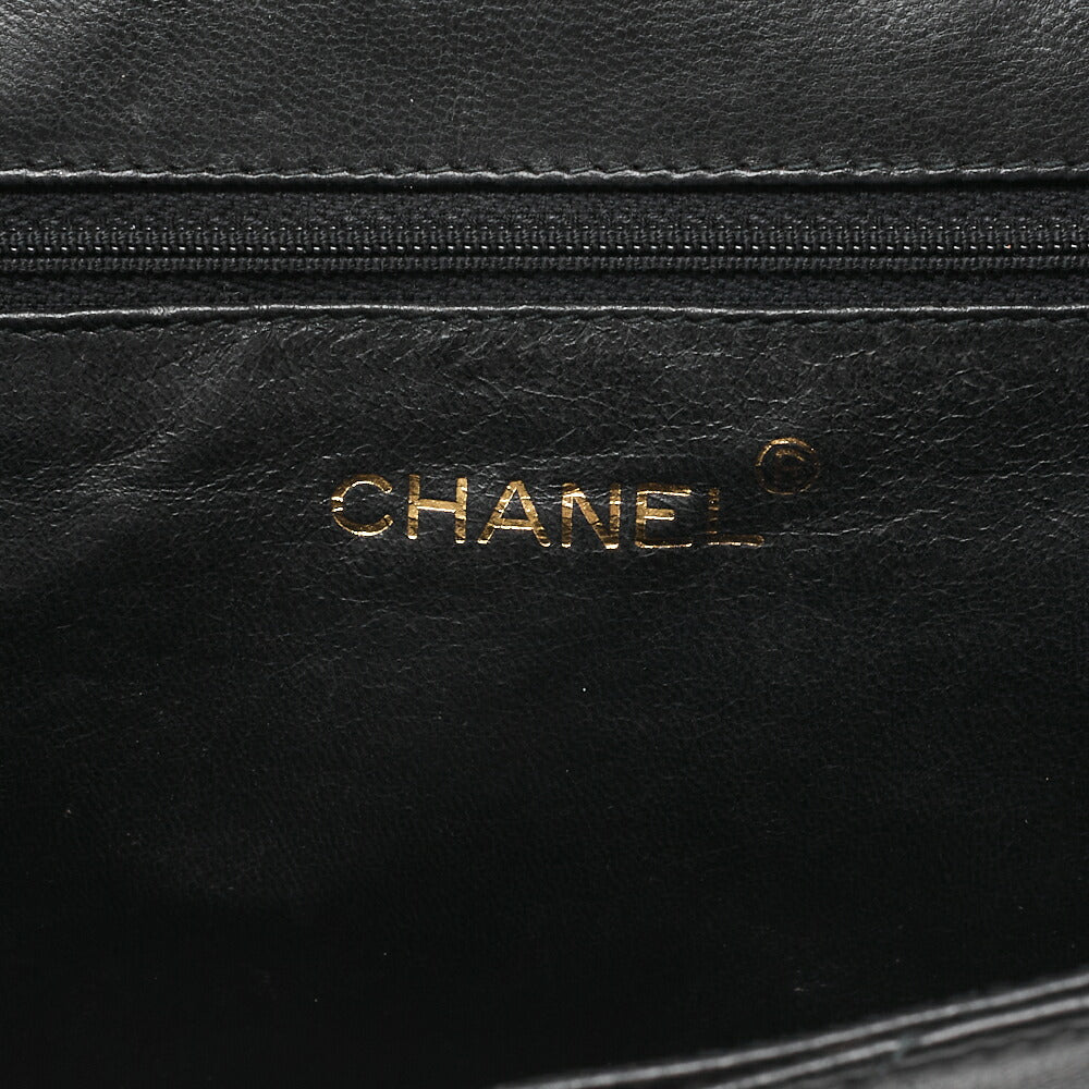 CHANEL Chain Shoulder Bag Matelassé Coco Mark Fringe Lambskin Black Gold-Tone Hardware, Pre-Owned