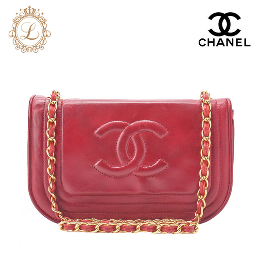 CHANEL Chain Shoulder Full Flap Coco Mark Lambskin Red Gold-Tone Hardware, Pre-Owned