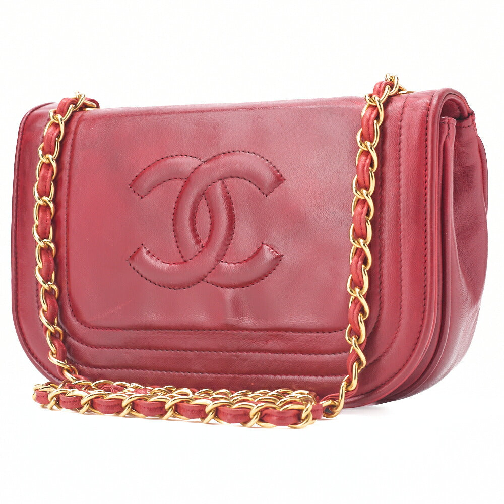 CHANEL Chain Shoulder Full Flap Coco Mark Lambskin Red Gold-Tone Hardware, Pre-Owned