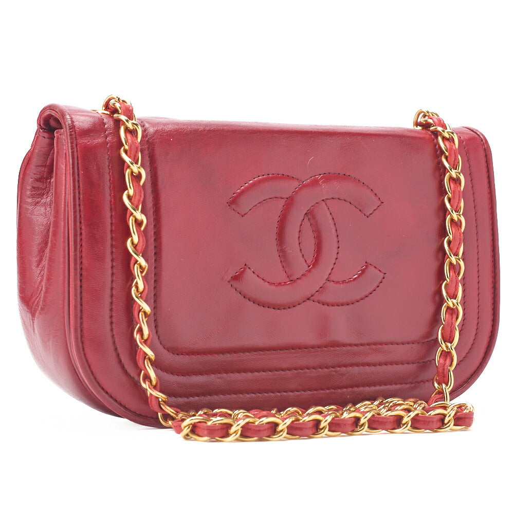 CHANEL Chain Shoulder Full Flap Coco Mark Lambskin Red Gold-Tone Hardware, Pre-Owned